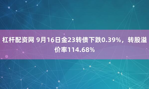 杠杆配资网 9月16日金23转债下跌0.39%，转股溢价率114.68%